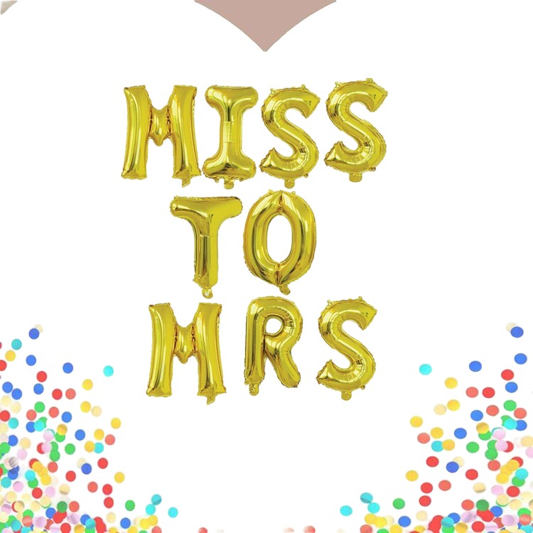 Set Baloane din Folie Metalizata, Model Scris Miss to Mrs, Litere de 40 cm, Tema Iubire, Baloane Party, Ambalaj Individual, Pai Inclus, Umflare cu Aer sau Heliu, Auriu