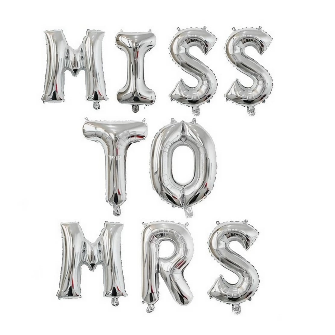 Set Baloane din Folie Metalizata, Model Scris Miss to Mrs, Litere de 40 cm, Tema Iubire, Baloane Party, Ambalaj Individual, Pai Inclus, Umflare cu Aer sau Heliu, Argintiu