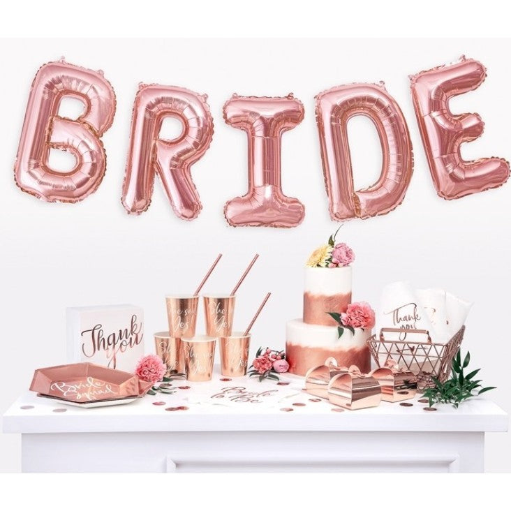 Set Baloane din Folie Metalizata, Model Team Bride, Litere de 40 cm, Tema Iubire, Baloane Party, Ambalaj Individual, Pai Inclus, Umflare cu Aer sau Heliu, Roz