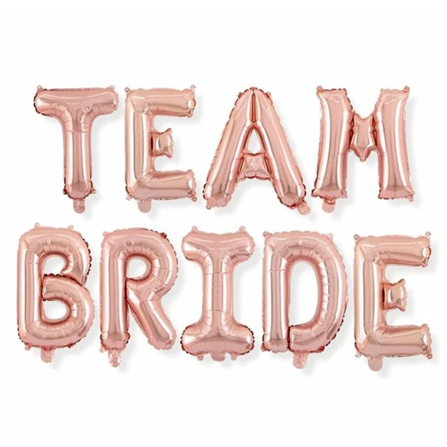 Set Baloane din Folie Metalizata, Model Team Bride, Litere de 40 cm, Tema Iubire, Baloane Party, Ambalaj Individual, Pai Inclus, Umflare cu Aer sau Heliu, Roz