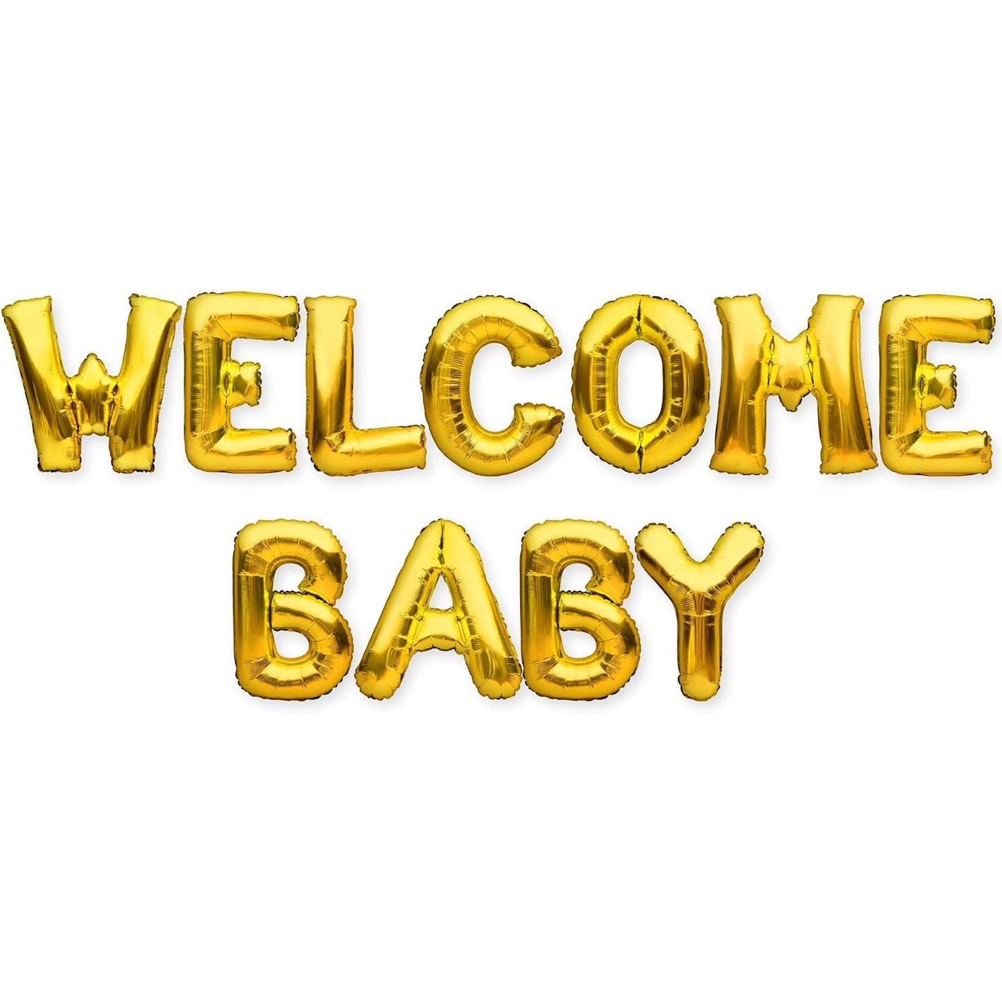 Set Baloane din Folie Metalizata, Model Welcome Baby, Litere de 40 cm, Baloane Party, Ambalaj Individual, Pai, Ata si Adeziv Incluse, Umflare cu Aer sau Heliu, Auriu