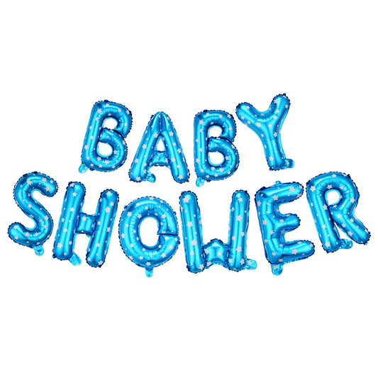 Set Baloane din Folie Metalizata, Model Baby Shower, Litere de 40 cm, Baloane Party, Ambalaj Individual, Pai, Ata si Adeziv Incluse, Umflare cu Aer sau Heliu, Albastru