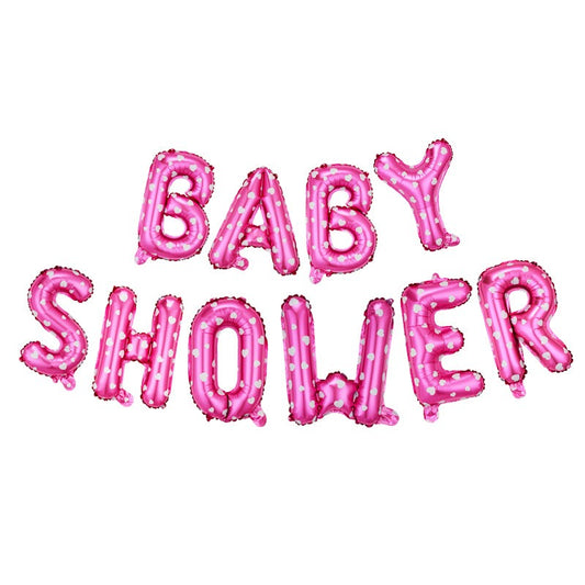 Set Baloane din Folie Metalizata, Model Baby Shower, Litere de 40 cm, Baloane Party, Ambalaj Individual, Pai, Ata si Adeziv Incluse, Umflare cu Aer sau Heliu, Roz