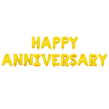 Set Baloane din Folie Metalizata, Model Happy Anniversary, Litere de 40 cm, Baloane Party, Ambalaj Individual, Pai Inclus, Umflare cu Aer sau Heliu, Auriu