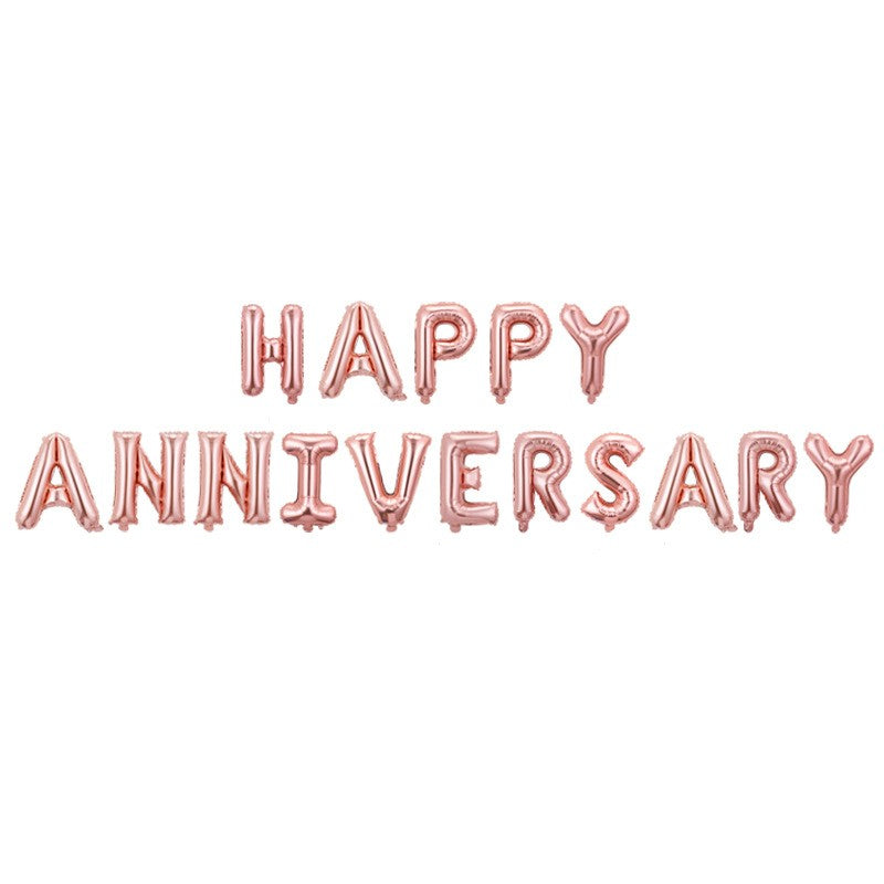 Set Baloane din Folie Metalizata, Model Happy Anniversary, Litere de 40 cm, Baloane Party, Ambalaj Individual, Pai Inclus, Umflare cu Aer sau Heliu, Roz