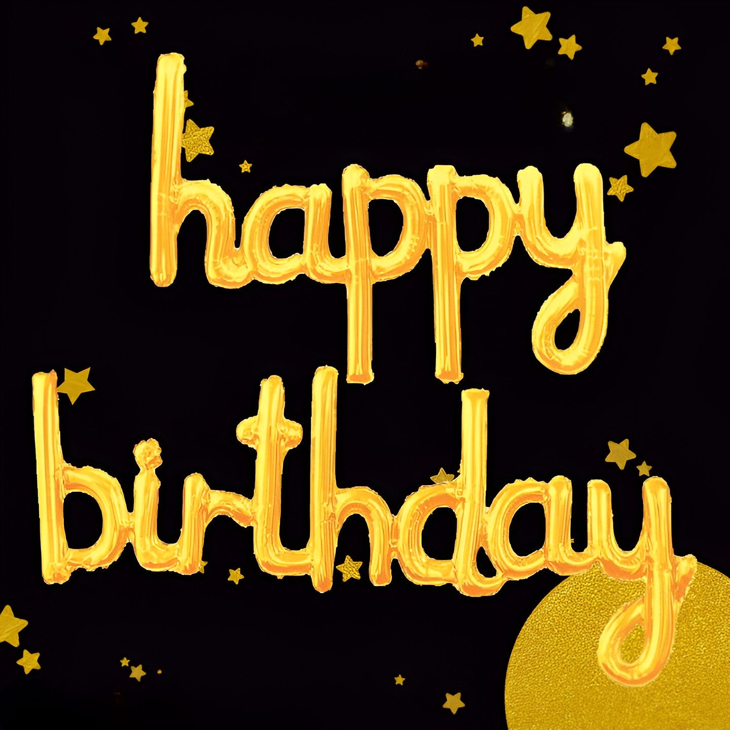 Set Baloane din Folie Metalizată, Model Happy Birthday, 45x85 cm, 45x124cm, Baloane Party, Ambalaj Individual, Pai inclus, Umflare cu Aer sau Heliu, Gold