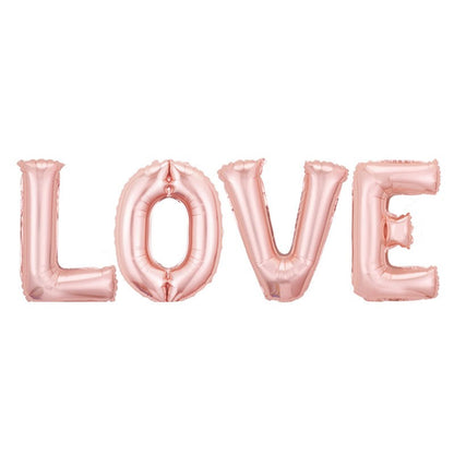 Set 4 Baloane din Folie Metalizata, Figurine Litere, Model Scris Love, Tema Iubire, 80 cm, Ambalaj Individual, Pai Inclus, Umflare cu Aer sau Heliu, Roz