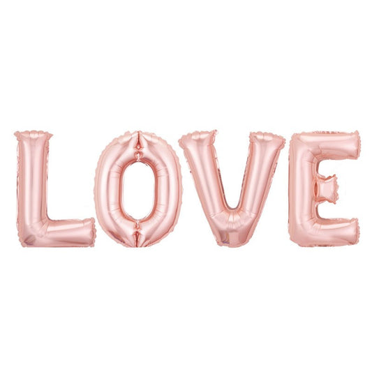 Set 4 Baloane din Folie Metalizata, Figurine Litere, Model Scris Love, Tema Iubire, 80 cm, Ambalaj Individual, Pai Inclus, Umflare cu Aer sau Heliu, Roz