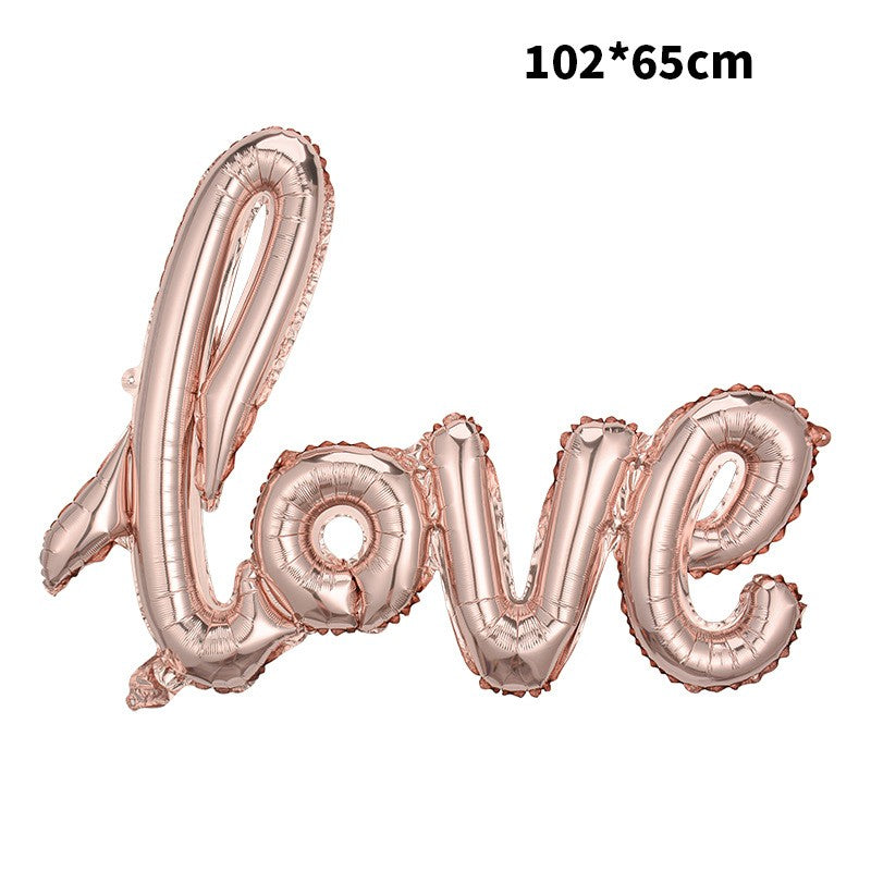 Balon din Folie Metalizata, Model Love scris de mana, 102x65 cm, Tematica Ziua Îndrăgostiților, Ambalaj Individual, Pai Inclus, Umflare cu Aer sau Heliu, Rose Gold