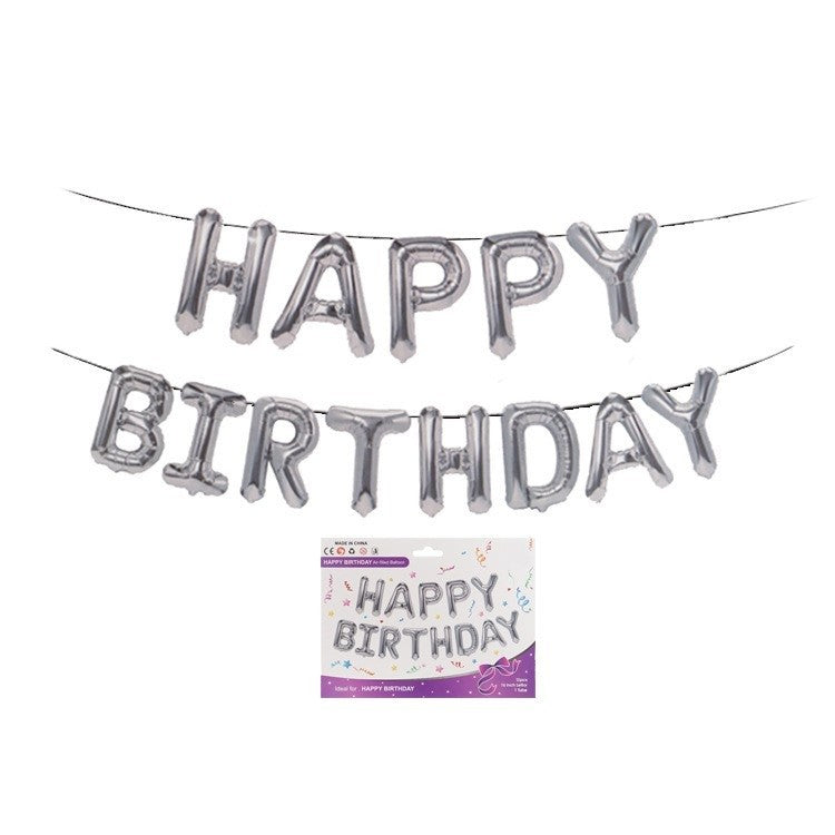 Set 13 Baloane Folie, Tip Ghirlanda, Model Happy Birthday, 40 cm, Argintiu