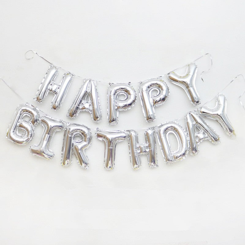 Set 13 Baloane Folie, Tip Ghirlanda, Model Happy Birthday, 40 cm, Argintiu