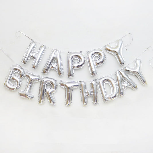 Set baloane folie, Happy Birthday, 40 cm, argintiu
