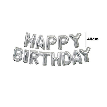 Set baloane folie, Happy Birthday, 40 cm, argintiu
