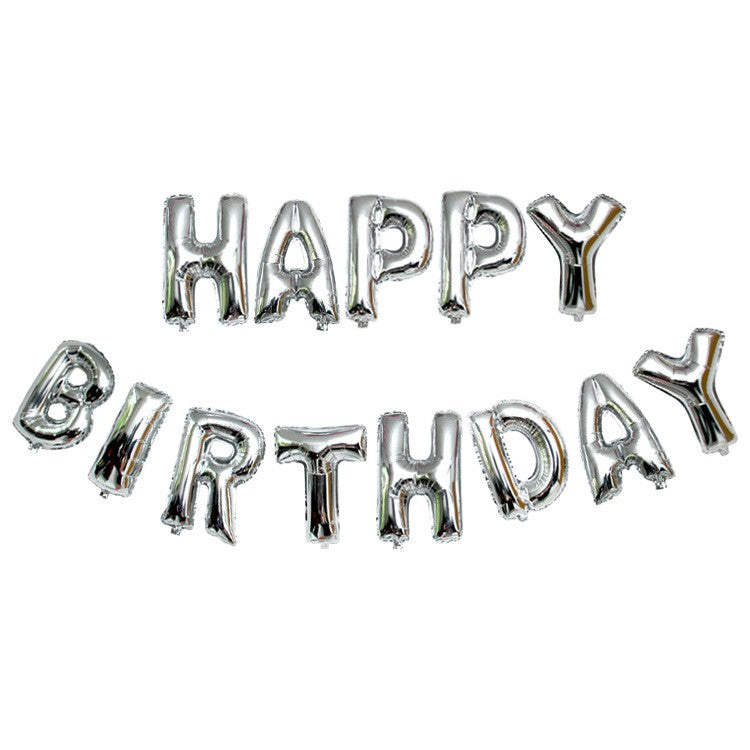 Set 13 Baloane Folie, Tip Ghirlanda, Model Happy Birthday, 40 cm, Argintiu