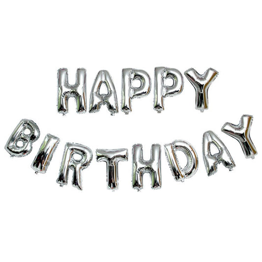 Set baloane folie, Happy Birthday, 40 cm, argintiu