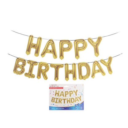 Set 13 Baloane Folie, Tip Ghirlanda, Model Happy Birthday, 40 cm, Auriu