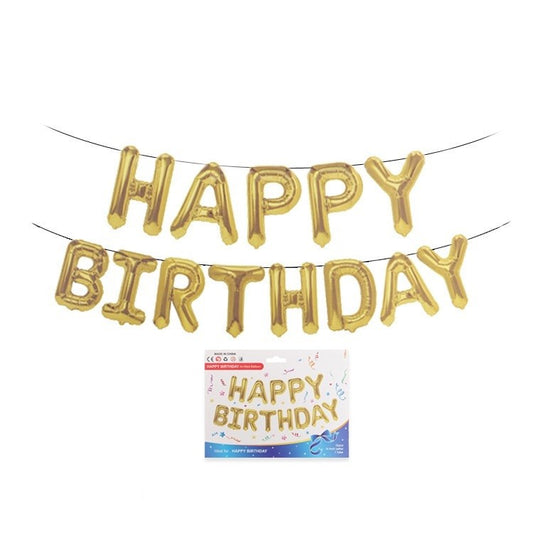 Set 13 Baloane Folie, Tip Ghirlanda, Model Happy Birthday, 40 cm, Auriu