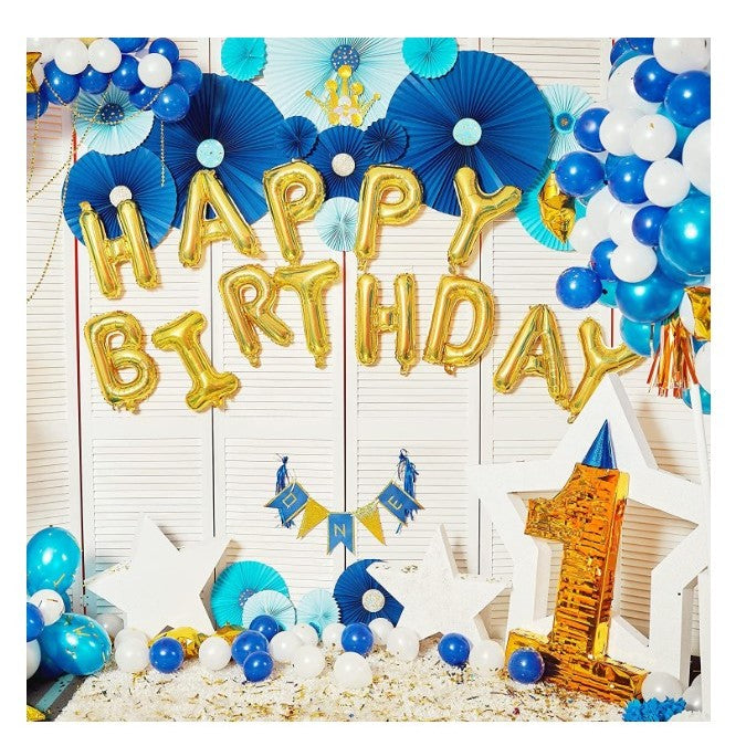 Set 13 Baloane Folie, Tip Ghirlanda, Model Happy Birthday, 40 cm, Auriu