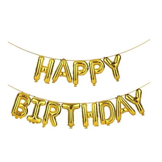 Set 13 Baloane Folie, Tip Ghirlanda, Model Happy Birthday, 40 cm, Auriu
