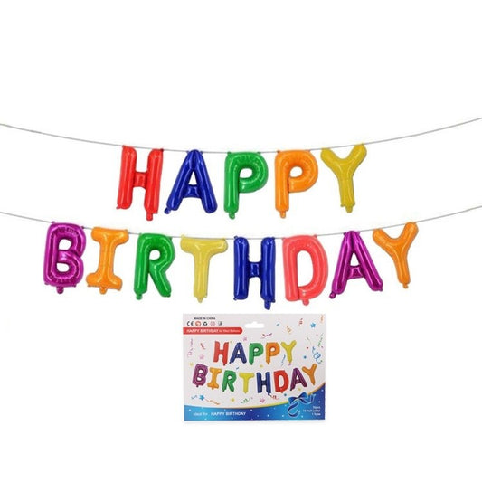 Set 13 Baloane Folie, Tip Ghirlanda, Model Happy Birthday, 40 cm, Multicolor