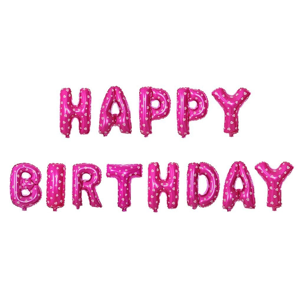 Set 13 Baloane Folie, Tip Ghirlanda, Model Happy Birthday, 40 cm, Roz