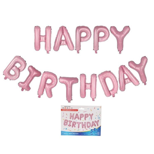Set 13 Baloane Folie, Tip Ghirlanda, Model Happy Birthday, 40 cm, Roz Deschis