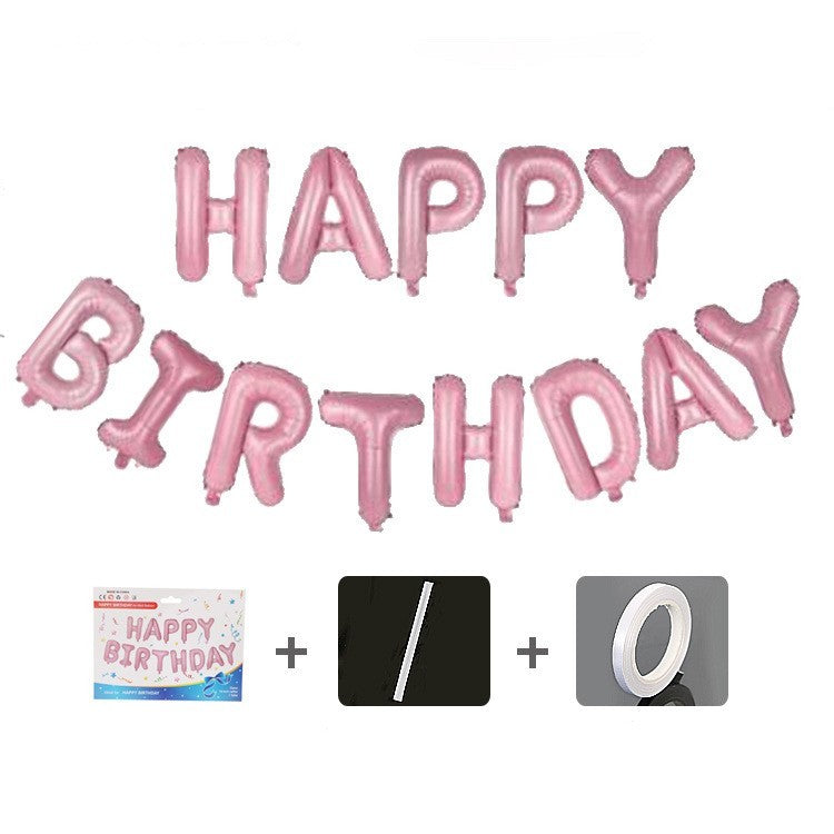 Set 13 Baloane Folie, Tip Ghirlanda, Model Happy Birthday, 40 cm, Roz Deschis