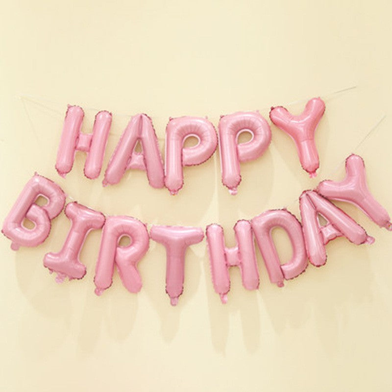 Set 13 Baloane Folie, Tip Ghirlanda, Model Happy Birthday, 40 cm, Roz Deschis