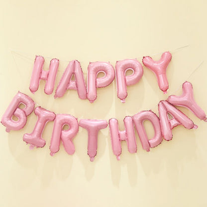 Set 13 Baloane Folie, Tip Ghirlanda, Model Happy Birthday, 40 cm, Roz Deschis