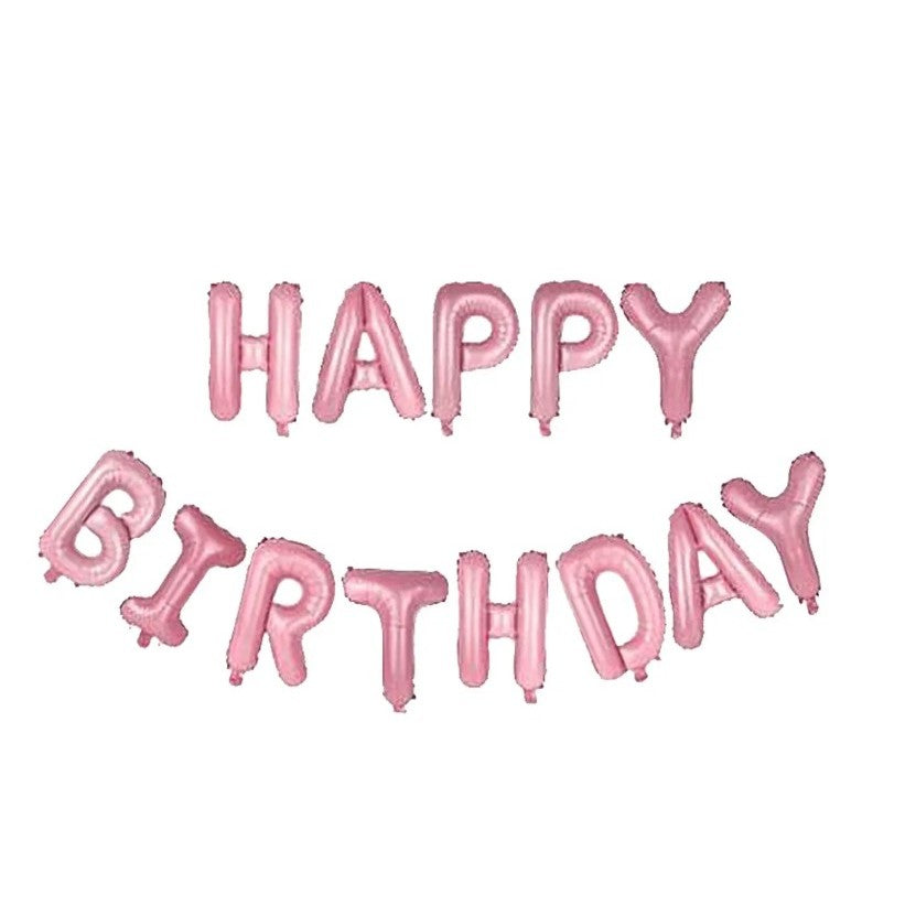 Set 13 Baloane Folie, Tip Ghirlanda, Model Happy Birthday, 40 cm, Roz Deschis