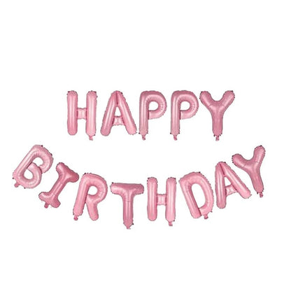 Set 13 Baloane Folie, Tip Ghirlanda, Model Happy Birthday, 40 cm, Roz Deschis