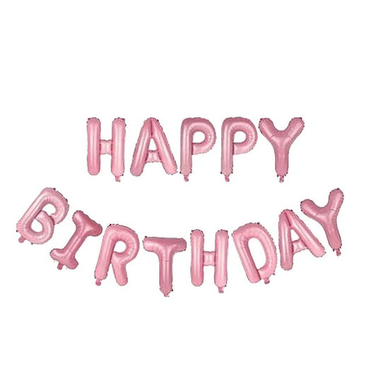 Set 13 Baloane Folie, Tip Ghirlanda, Model Happy Birthday, 40 cm, Roz Deschis