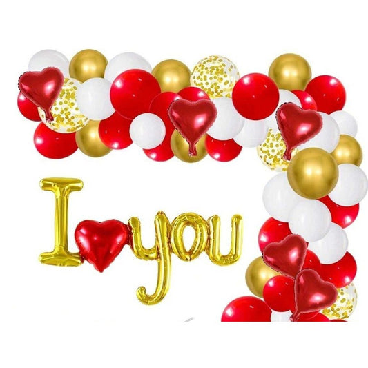 Set Baloane Folie Metalizata, Model I LOVE YOU cu Inimioara, 54x97 cm, Tematica Ziua Îndrăgostiților, Ambalaj Individual, Pai Inclus, Umflare cu Aer sau Heliu, Auriu