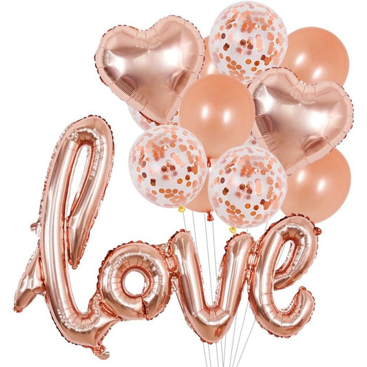 Balon din Folie Metalizata, Model Love scris de mana, 102x65 cm, Tematica Ziua Îndrăgostiților, Ambalaj Individual, Pai Inclus, Umflare cu Aer sau Heliu, Rose Gold