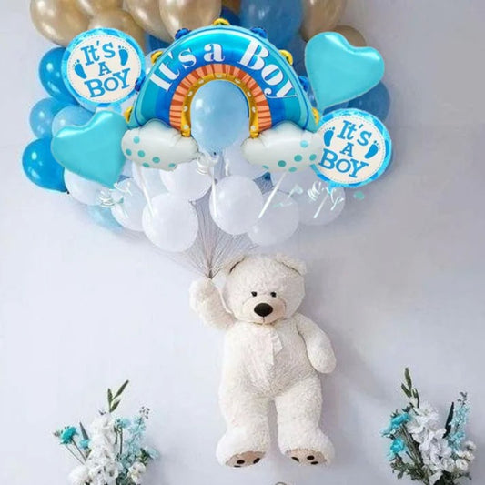 Baloane decorative tematica BABY SHOWER, ITS A BOY, pentru gender reveal, botez, set din 5 bucati, 66 x 91 cm, Albastru