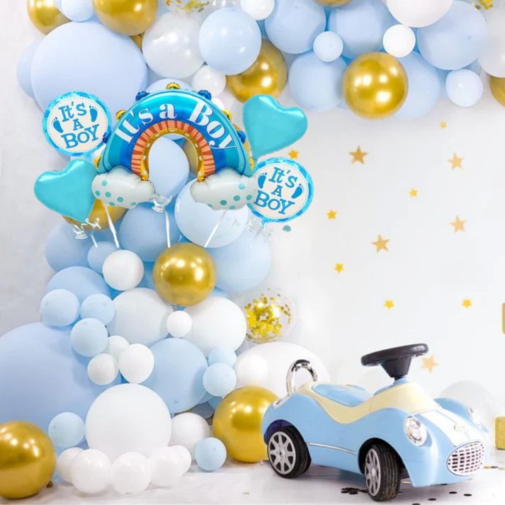Baloane decorative tematica BABY SHOWER, ITS A BOY, pentru gender reveal, botez, set din 5 bucati, 66 x 91 cm, Albastru