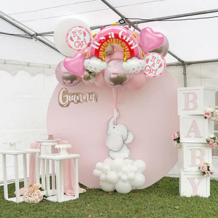 Baloane decorative tematica BABY SHOWER, ITS A GIRL, pentru gender reveal, botez, set din 5 bucati, 66 x 91 cm, Roz