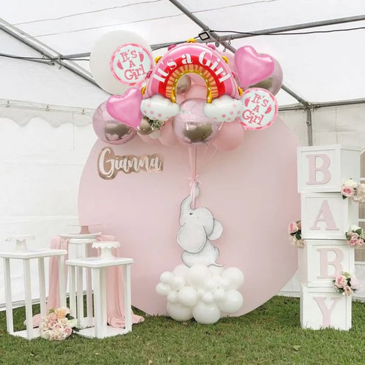 Baloane decorative tematica BABY SHOWER, ITS A GIRL, pentru gender reveal, botez, set din 5 bucati, 66 x 91 cm, Roz
