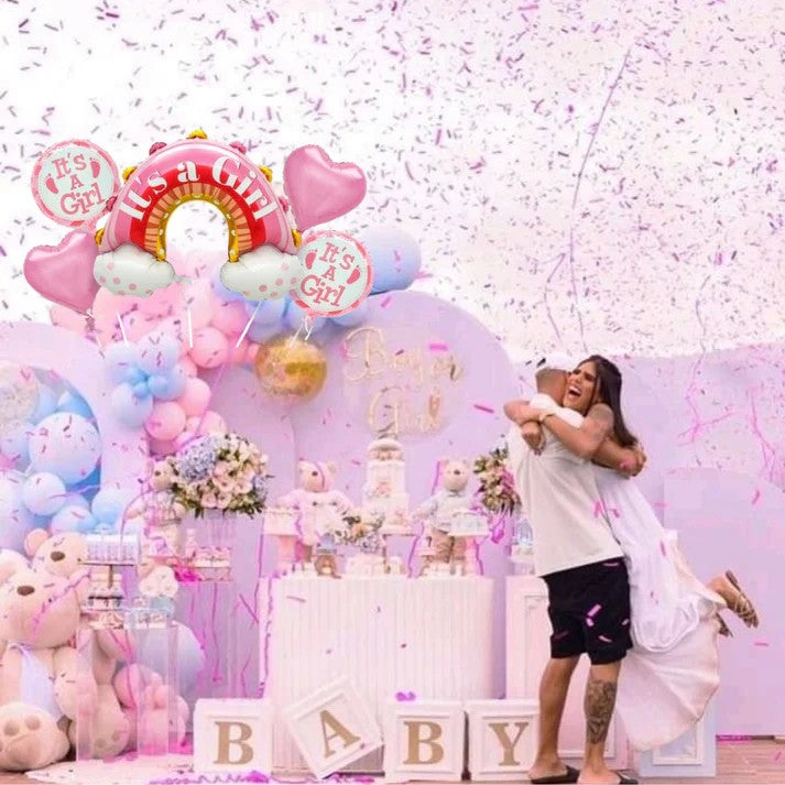 Baloane decorative tematica BABY SHOWER, ITS A GIRL, pentru gender reveal, botez, set din 5 bucati, 66 x 91 cm, Roz
