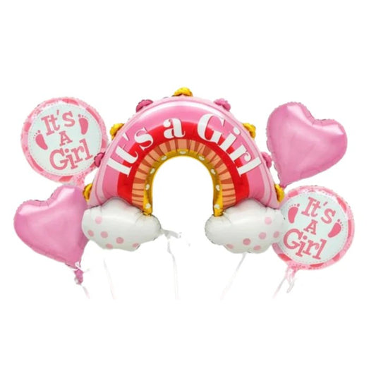Baloane decorative tematica BABY SHOWER, ITS A GIRL, pentru gender reveal, botez, set din 5 bucati, 66 x 91 cm, Roz
