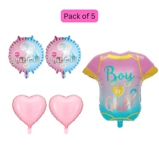 Baloane pentru GENDER REVEAL, Model Petrecere, Set din 5 bucati, din folie de aluminiu, 55 x 61.5 cm Roz Albastru