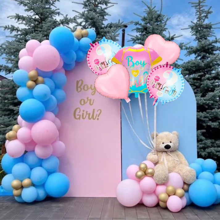 Baloane pentru GENDER REVEAL, Model Petrecere, Set din 5 bucati, din folie de aluminiu, 55 x 61.5 cm Roz Albastru
