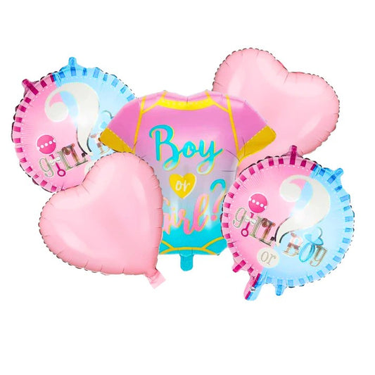 Baloane pentru GENDER REVEAL, Model Petrecere, Set din 5 bucati, din folie de aluminiu, 55 x 61.5 cm Roz Albastru