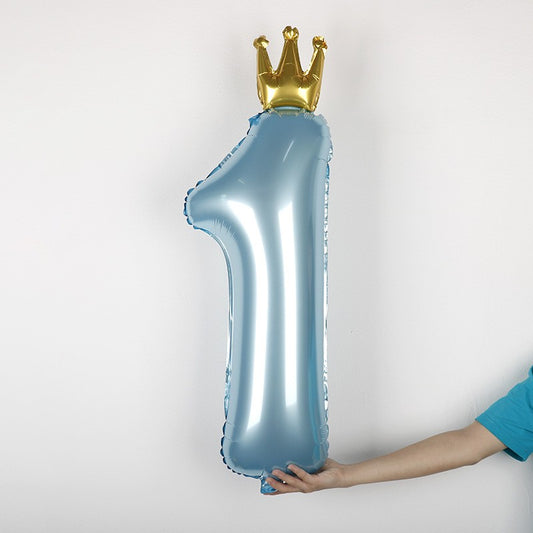 Set 8 Baloane din Folie Metalizată si din Latex, Figurine Cifra 1 Printesa 91cm, Stea 45 cm si Cerc 55 cm, Baloane Latex 30 cm, Tema Prima Aniversare, Ambalaj Individual, Pai Inclus, Umflare cu Aer sau Heliu, Albastru