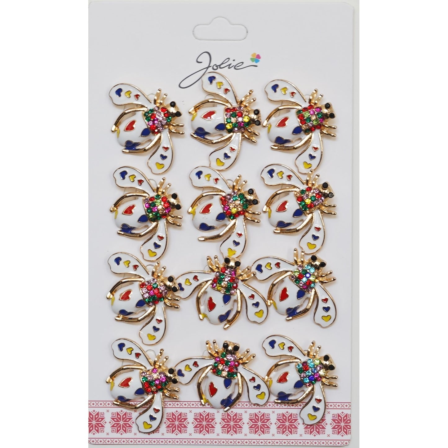 Set 12 Brose Martisor Primavara Albina Alba cu Inimi Colorate