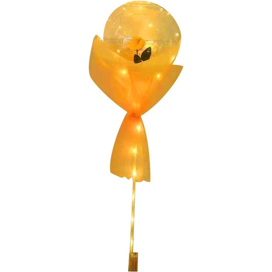 Set Buchet Decorativ, Trandafir in Balon cu Lumini Led, Diametru 35 cm, 2 x Baterii AA (neincluse), Sampanie