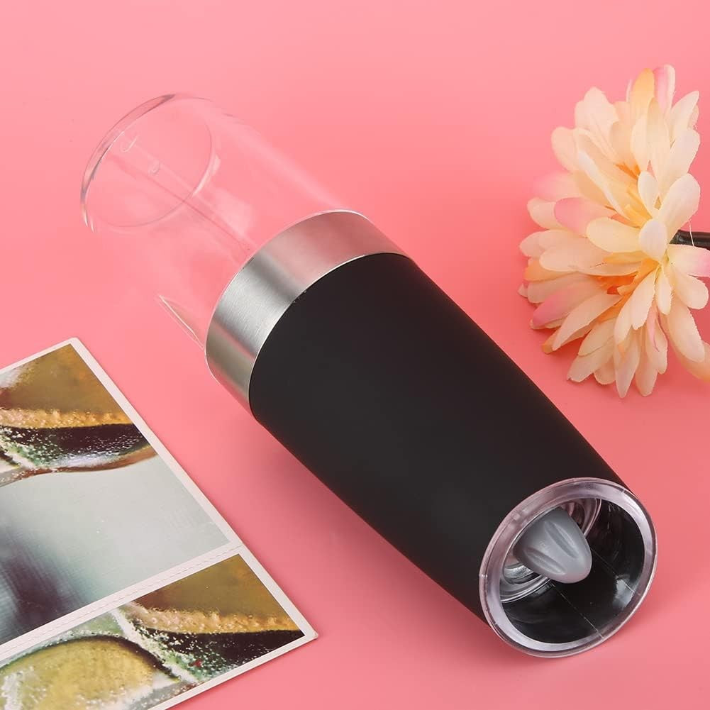 Set de 2 Rasnite electrice de Sare si Piper, cu Camere Depozitare Transparente, Macinare, Functionare pe Baterii, cu Lumina, ABS, 20x6.5 cm, Negru/Transparent
