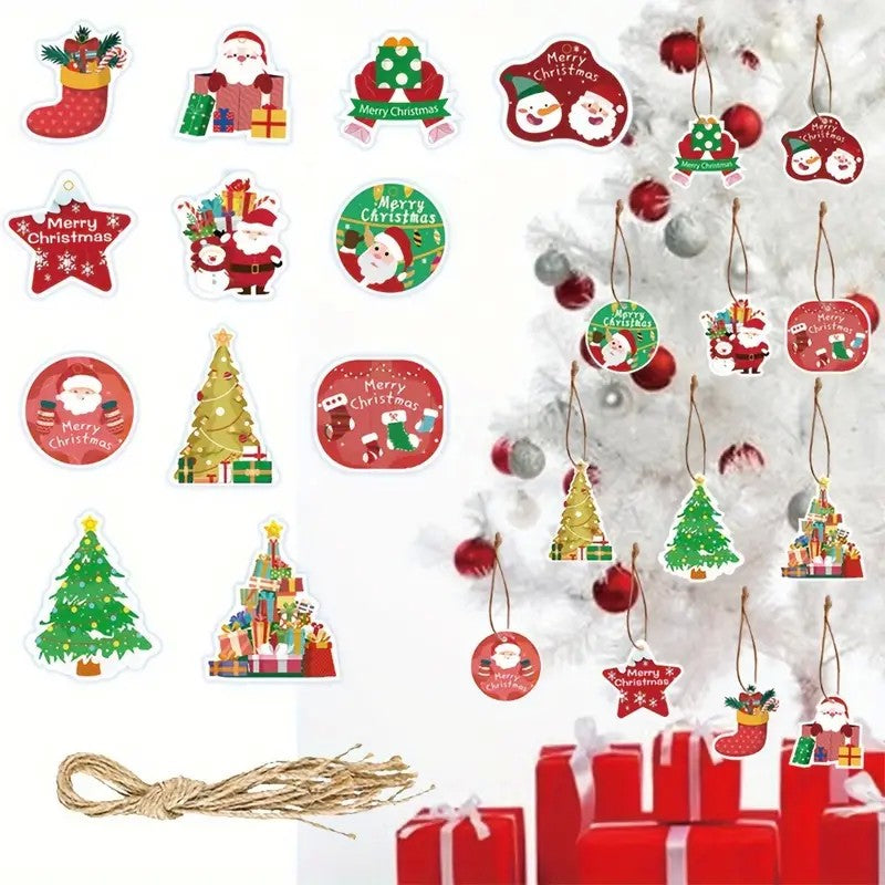 Set Decoratiuni de Craciun pentru Brad, Modele Variate, Sfoara Inclusa, 12 Piese, 6 x 7 cm, Model B, Multicolor