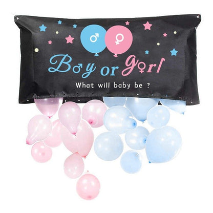 Set Gender Reveal, Balloon Drop Bag, din Plastic si Latex, 24 Baloane Roz si Albastru 13 cm, Sac pentru Baloane 60 x 120 cm, Multicolor
