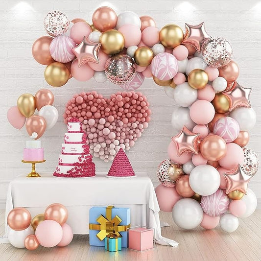 Baloane decorative Arcada, pentru Fetite, BABY SHOWER, Arcada LOVE, decorativa, set mix din 82 baloane Latex, Rose Gold